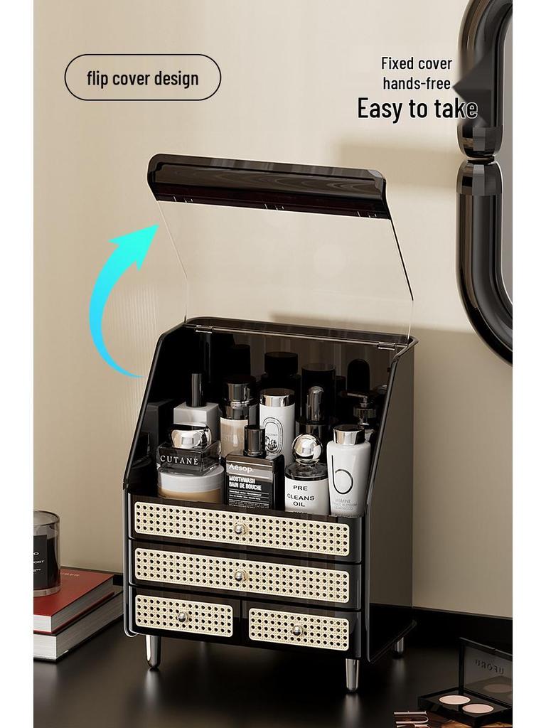 Deluxe Cosmetic Storage Box with Lid: Dustproof, Moisture-proof, Drawer-style Makeup Organizer for Lipsticks