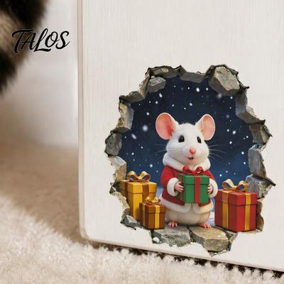 Cute Mouse Hole Wall Stickers Sticker, Christmas Decal, Self Adhesive Holiday Home Atmosphere Decorations Mice Sticker for Living Room Bedroom Nursery