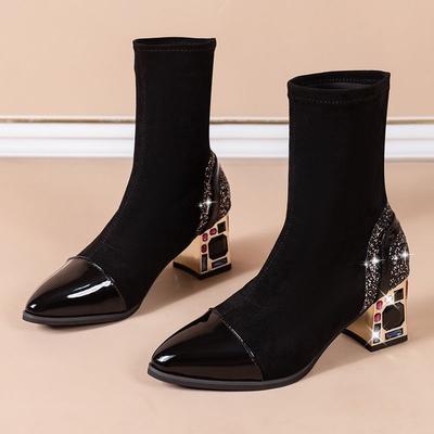 Casual Women's Boots Women's Shoes Pointed Toe Foot Mid-tube Boots Children's 2025 Autumn and Winter New Thick Heel Short Boots Fashion Shoes Women
