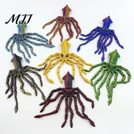 Articulated Ocean Creature Decor 3D Printed Squid Fidget Toy, Flexible Marine Animal Figure, Decompression Educational Cognitive Teaching Aid Sensory