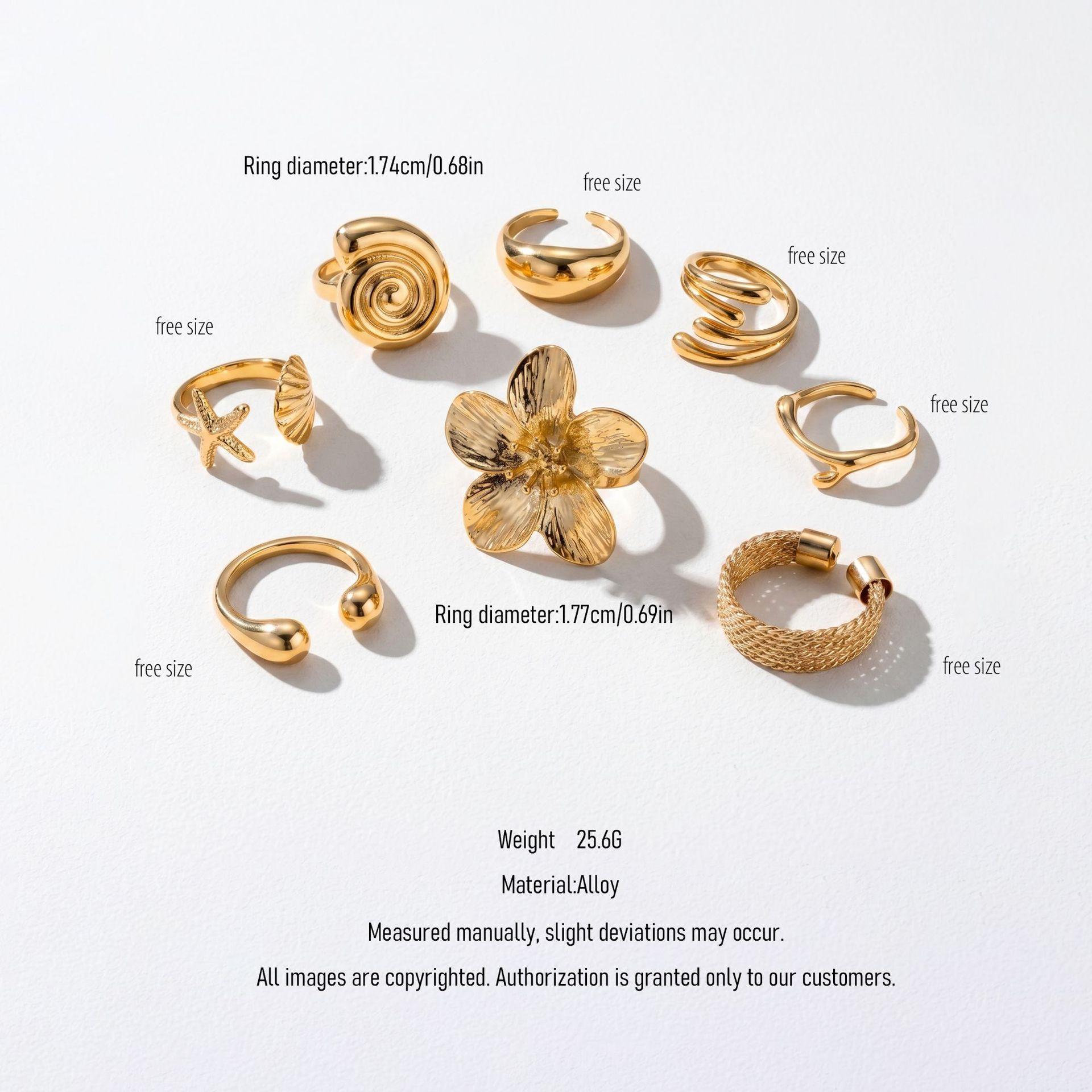 1Set Irregular flower-shaped starfish joint ring set for ladies - exaggerated style ring