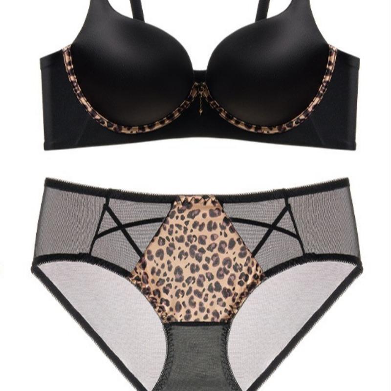 Sexy Leopard Print Front-button Bra for Small Breasts Push-up Bra for Side Breasts and Anti-sagging No Steel Ring Seamless Back Bra