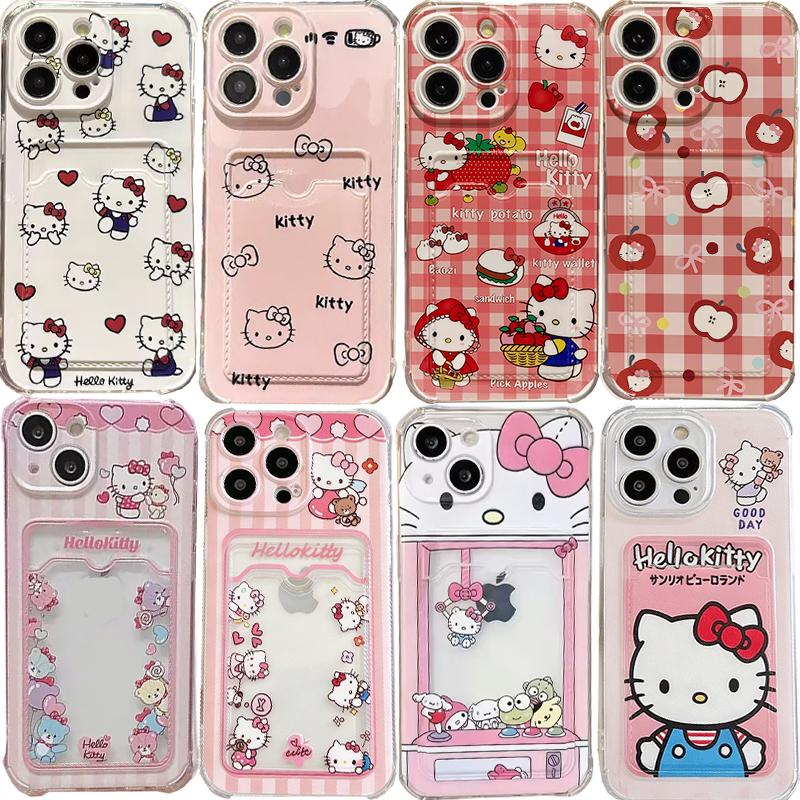 Cartoon Hello Kitty Card Holder Case For Iphone 17 Pro Max 17 Air 16 15 14 12 13 11 Pro Max 16e 15 16 Plus 12 13 Mini Cover