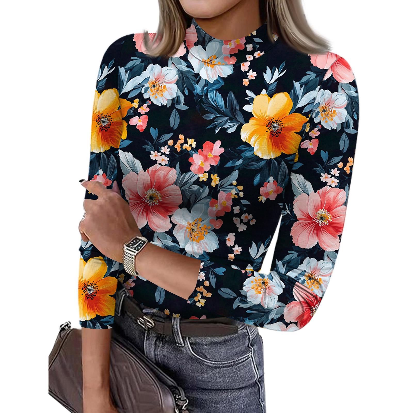 

Women s Slim Bottom T-shirt Fashion Casual Printing Round Neck Pullover 3/4 Sleeve Top XL