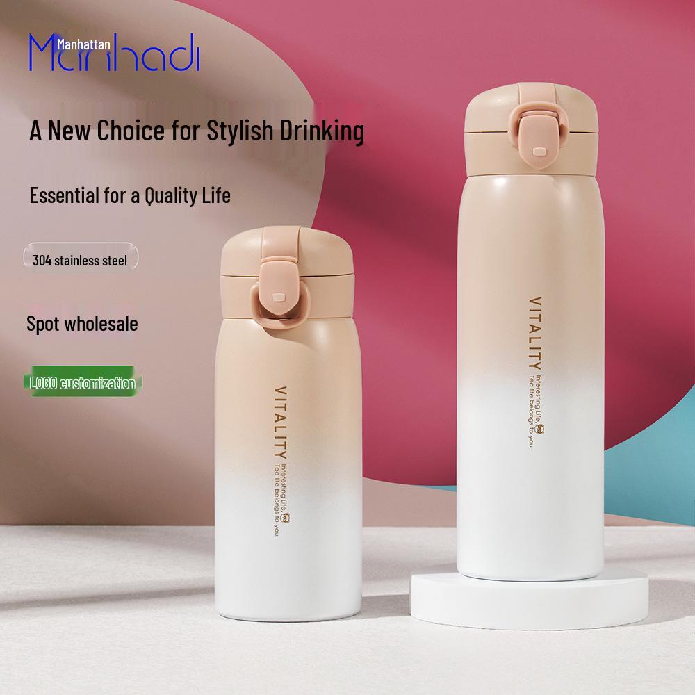 Gradient Color Stainless Steel Flip-top Water Cup for All Ages