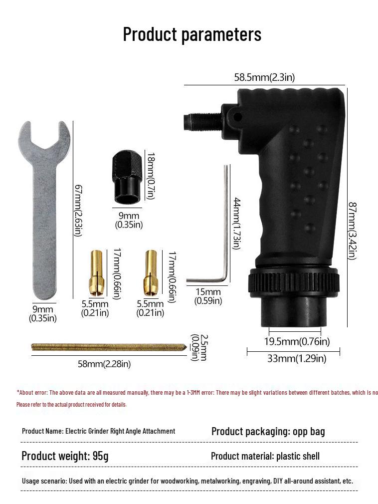 90° Right Angle Converter for Electric Drill - Small Angle Grinder & Power Tool Accessory