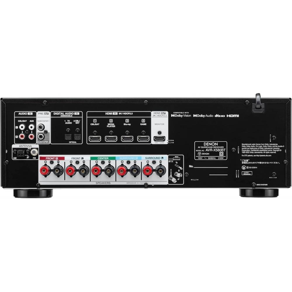 Receptor de Sonido Envolvente AV Denon 8K Ultra HD 5.2 Canales Compatible con HDR10+ EARC Negro AVR