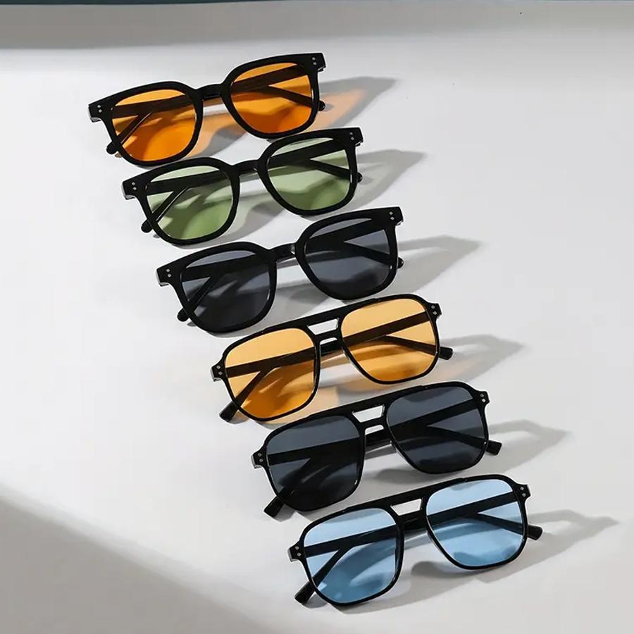 6-Piece Set Fashionable Unisex Sunglasses Square Retro Polygons Women s Black Vintage Stylish Men s And Women s Sunglasses