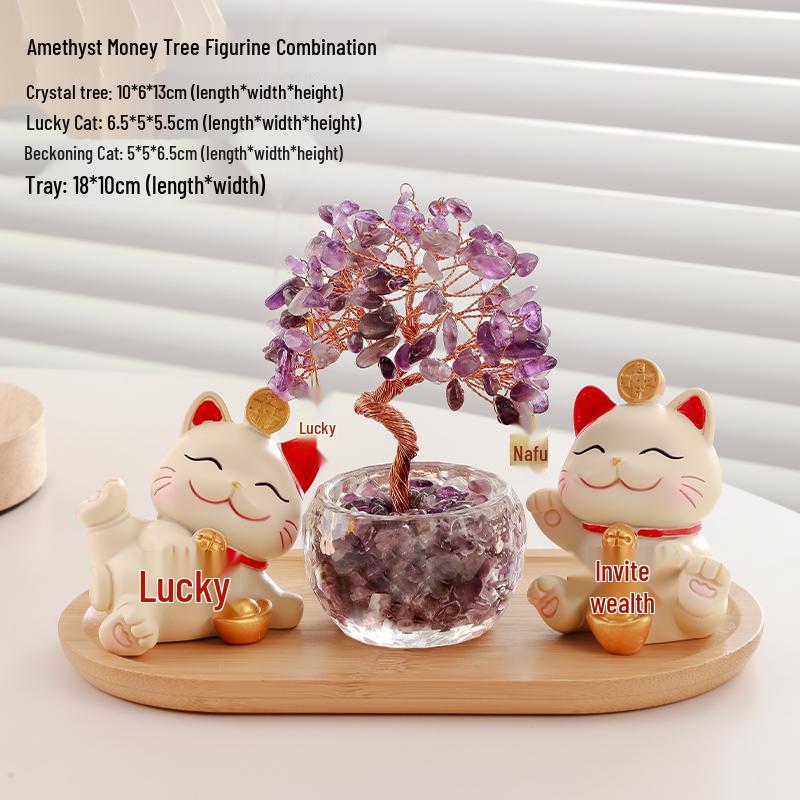 Citrine Money Tree Cat Ornament - Home, Office, Housewarming or Birthday Decoration