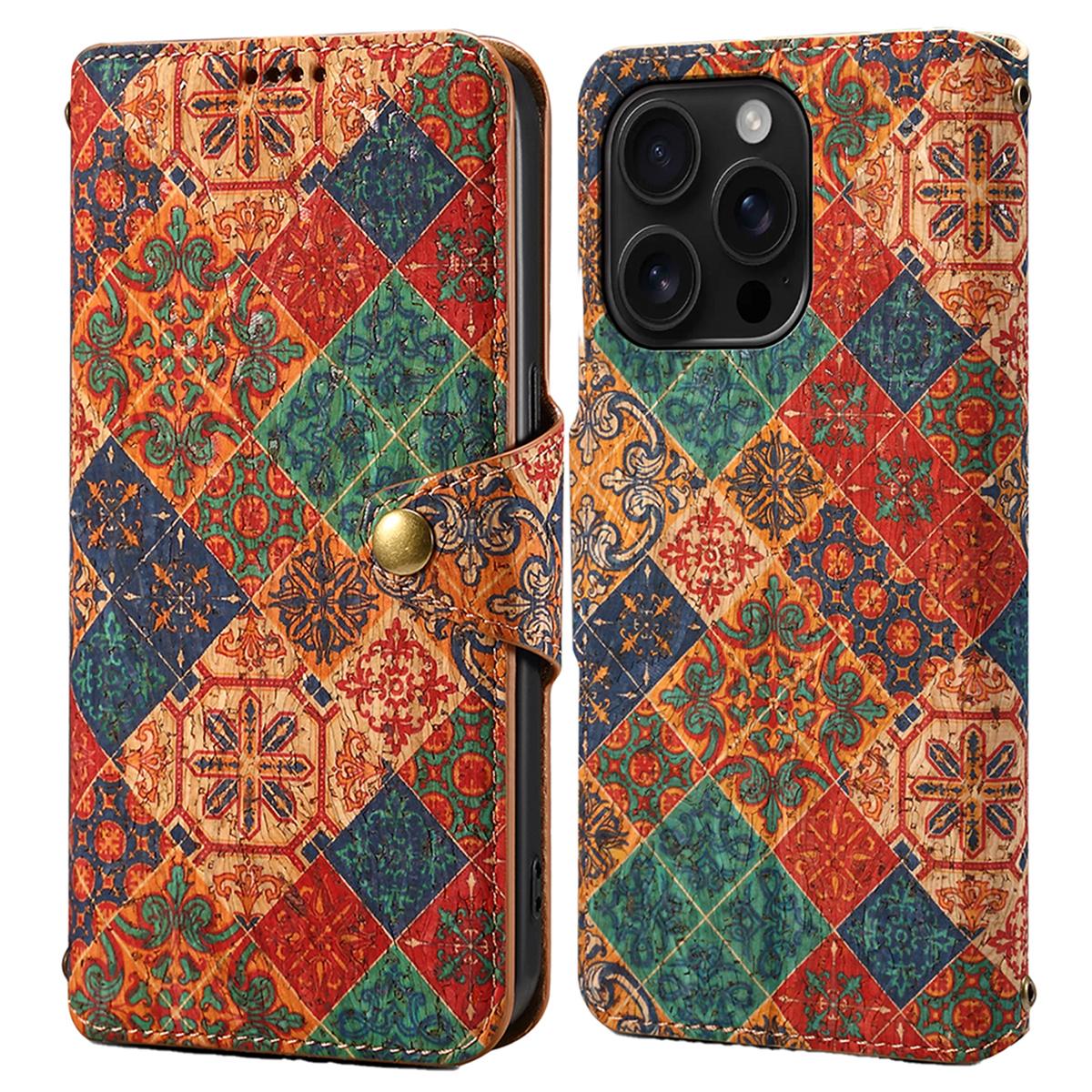 

For iPhone 16 Pro Max Case Flower Printing Stand PU Leather Protective Phone Cover Winter
