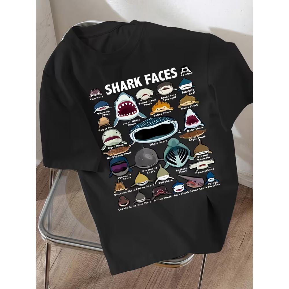 

New Spring Summer Loose T-shirt, Cool Fun Ocean Animal Whale and Shark Print Tops, Unisex Casual Fashion Versatile Streetwear S