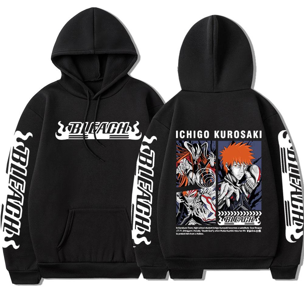 Hot Anime Bleach Kurosaki Ichigo Graphic Printed Hooded Men Women Manga Hoodies Loose Casual Sweatshirt Harajuku Male Streetwear