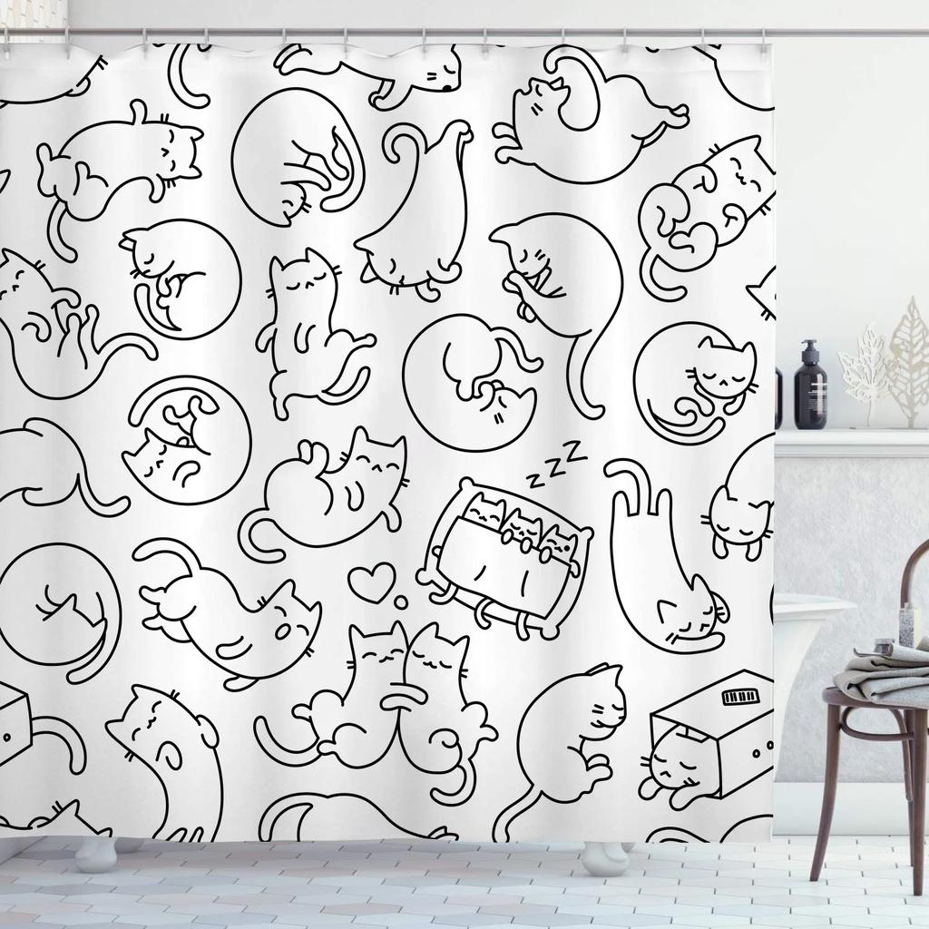 Cute Cat Pattern Shower Curtain - Fun Cartoon Design for Playful Bathroom Décor, Waterproof, Easy Care & Soft Fabric