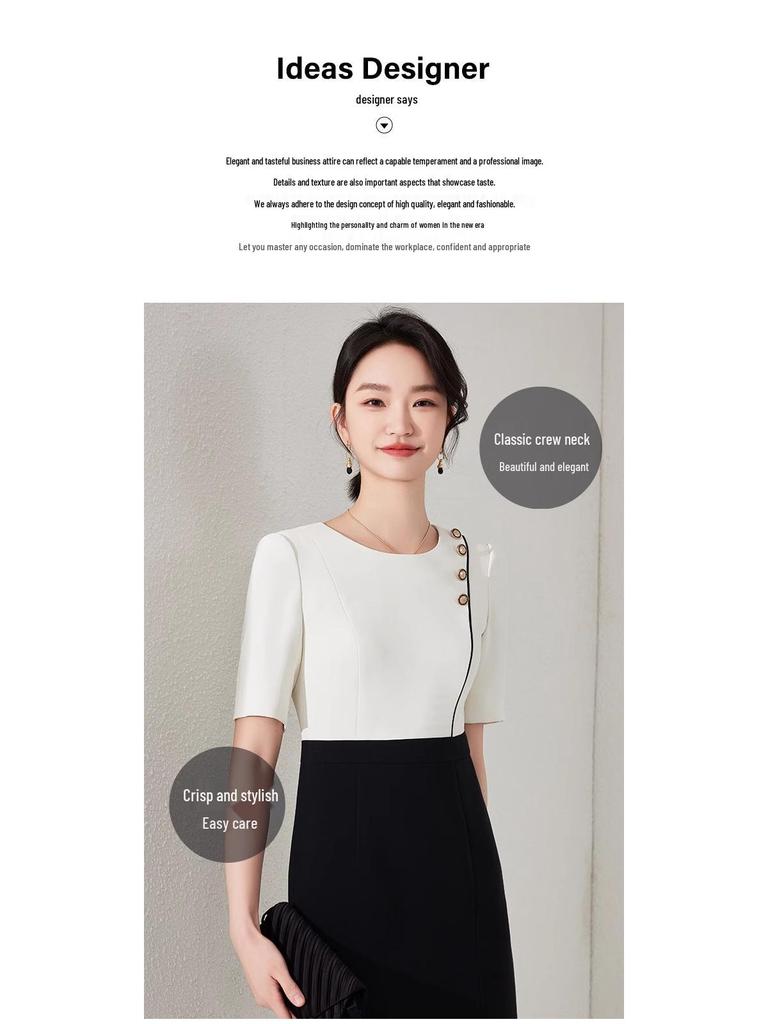 Summer Color Block Mid-Length Professional Dress for Beauty Salon & Jewelry Store Workwear