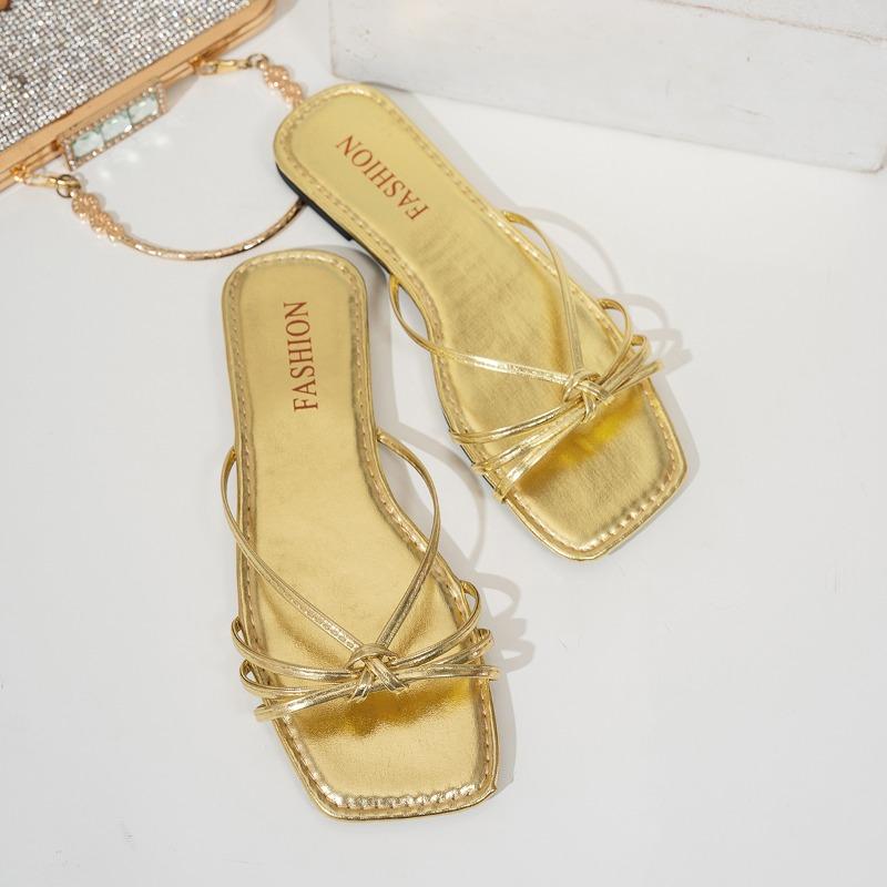 Fashion Women's Fashion Flat Sandals Summer New Square Head Open Toe Soft Sole Anti-slip Wear-resistant Slippers