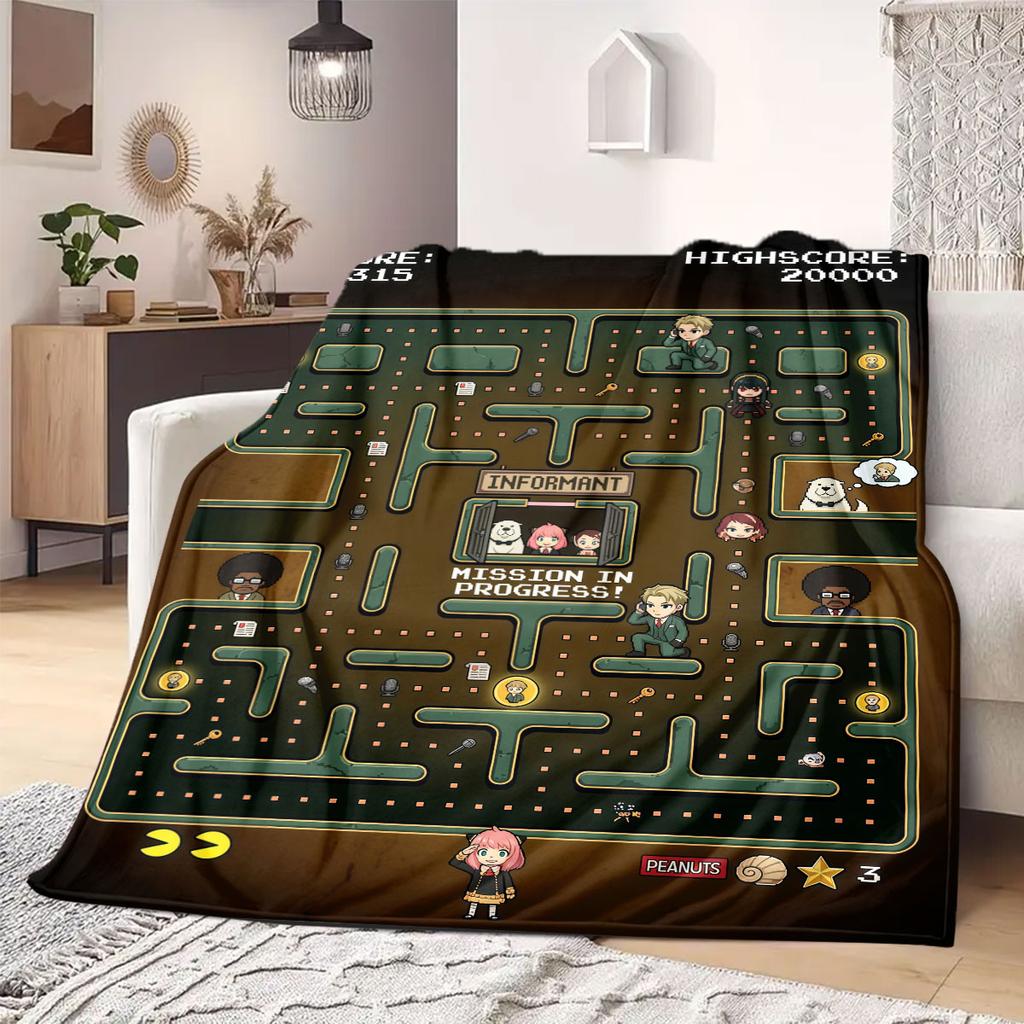 SpyxFamily Stilvolle 2D Cartoon Flanelldecke, Moderner Druck für Schlafzimmer, Bequeme Sofa-Reisedecke_LIAN