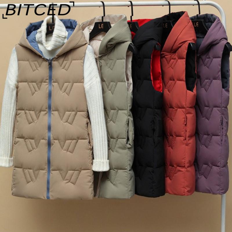 BITCED Reversible Hooded Lightweight Casual Down-Filled Quilted Vest - Slim-Fit Women's Waistcoat Jacket