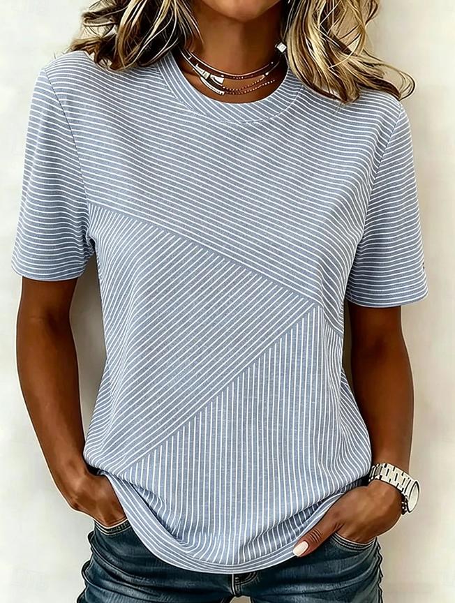 Mode Damen Retro Kreative Textur Streifen Print T-Shirt Lustiges Lässiges O-Ausschnitt Kurzarm T-Shirt Sommer Damen T-Shirt