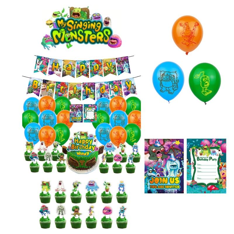 My Singing Monsters Birthday Party Decorations Set Colorful Balloons Paper Banners And Cake Toppers