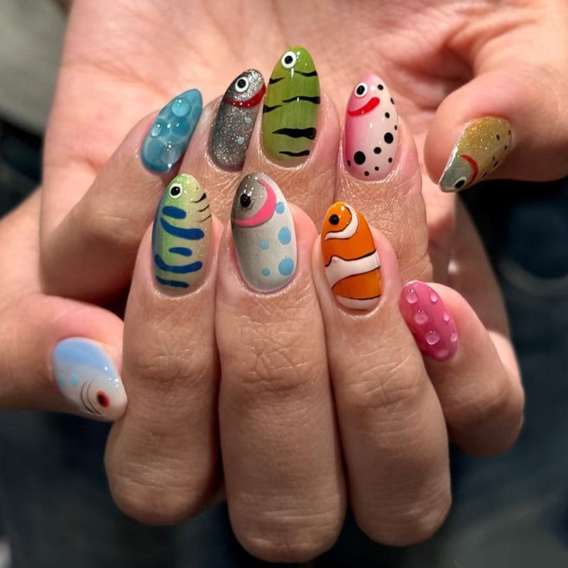 Almond Shape Leopard Print Lightning Wearable Removable Nails - 24-Piece Set