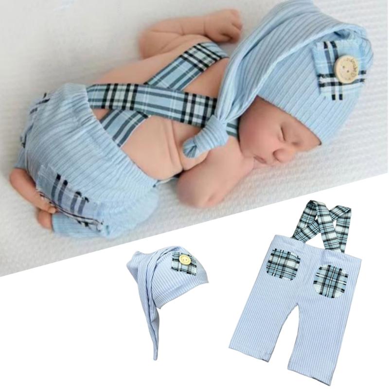 Baby Photography Props Overalls and Hat Outfit Photo Shoot Clothes Breathable Baby Infant Photography Costume Clothing