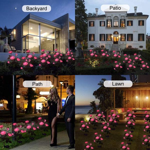 1/2/4PCS Chic Rose LED Lights Flower Lamp Garden Yard Outdoor Path Lawn Power Decoration