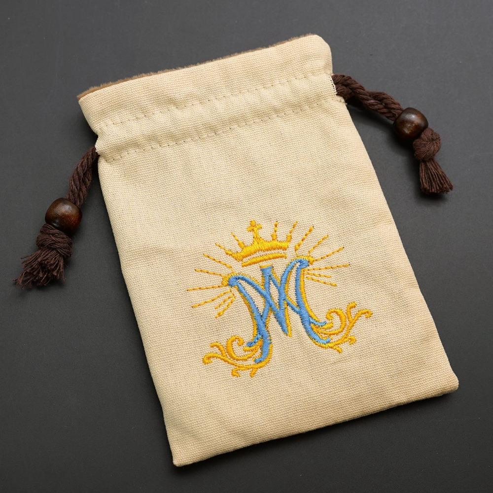 Soft Lined Embroidered Rosary Holder Ave Maria Monogram Jewelry Drawstring Pouch Devotees