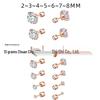 Mixed Round Zirconia Stud Earrings Set, Stainless Steel, Four-Prong Design.