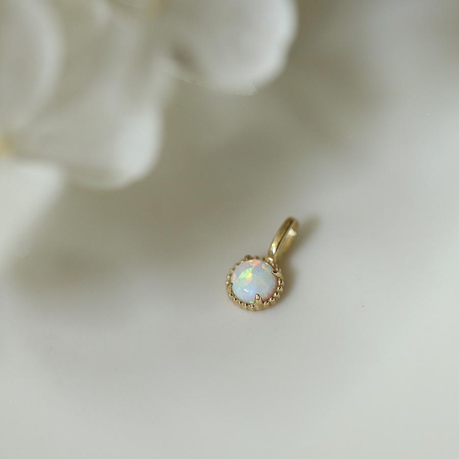 14K Gold-Plated S925 Sterling Silver Pendant with Imitation Opal Multicolored Stone - Mini Round Japanese Korean Necklace & Bracelet DIY Charm 14K Gold