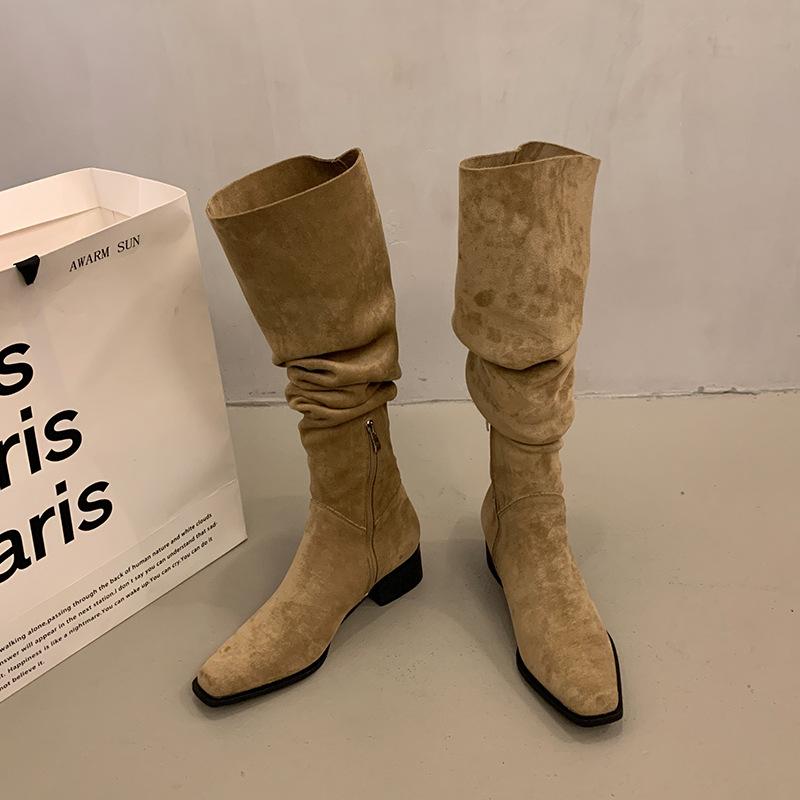 Gruby obcas szpiczasty zamszowe cienkie kozaki buty damskie 2025 nowe jesienno-zimowe wersja koreańska długie kozaki za kolano kozaki oficerskie