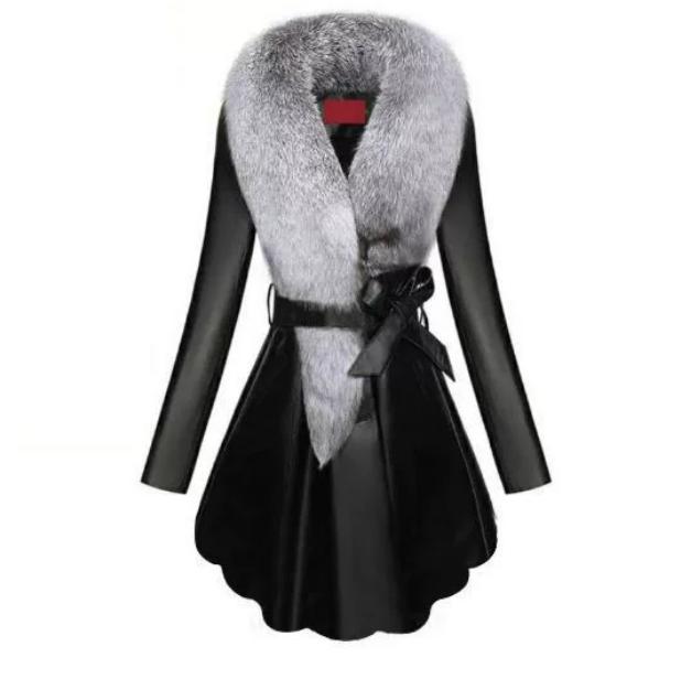 Faux Fur Coat Women Winter Female Sheepskin Coats Pure Color Faux Fox Fur Collars Snap Fastener Furs