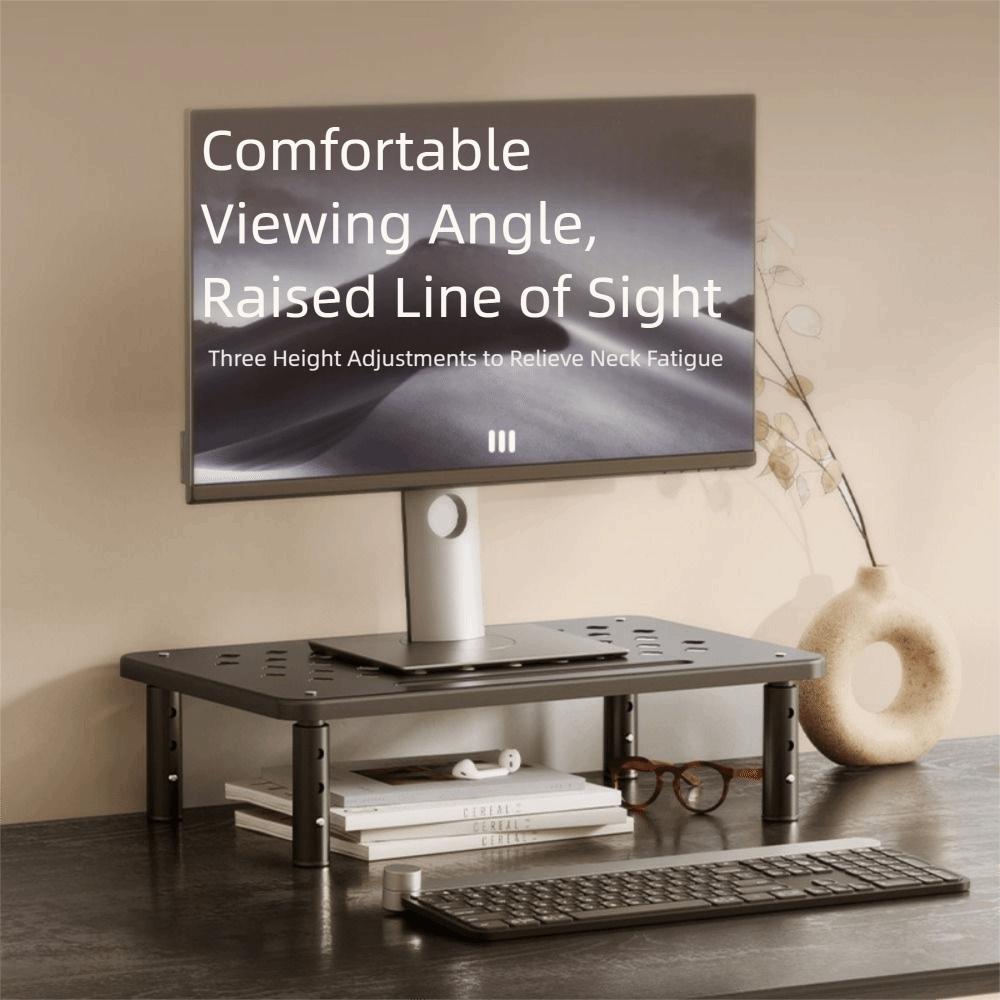 1 Height Adjustable Computer Monitor Riser Airflow Vents Steel Construction Adjustable Laptop Stand Space Saving