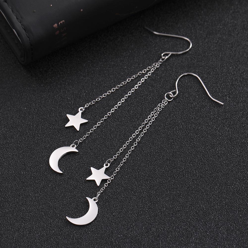 Star Moon Pendant Tassel Hanging Earrings Stainless Steel Pendant Girl Earhooks Fashion Elegant Jewelry Birthday Gift