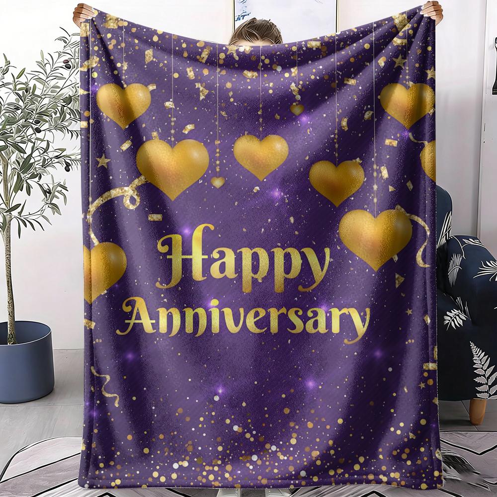 Happy Anniversary Throw Soft Flannel AC Blanket Lightweight Summer Nap Throw Cozy  Blanket for Sofa Bed Travel Home