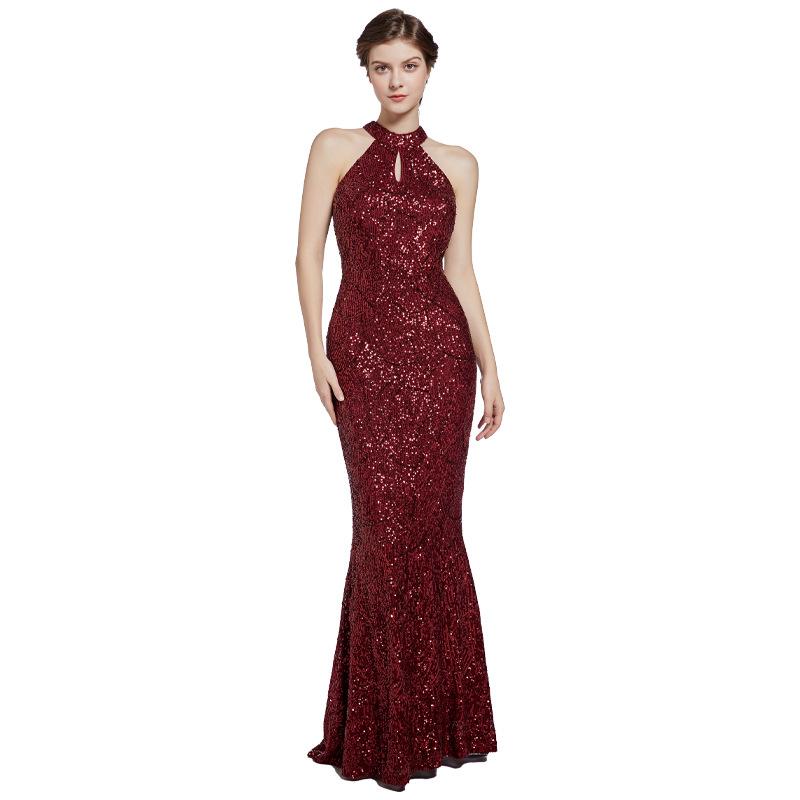 Elegantes Neckholder-Pailletten-Meerjungfrauen-Abendkleid, Ärmelloses Schlüsselloch-Formalkleid für Damen, Ideal für Abschlussbälle und Partys