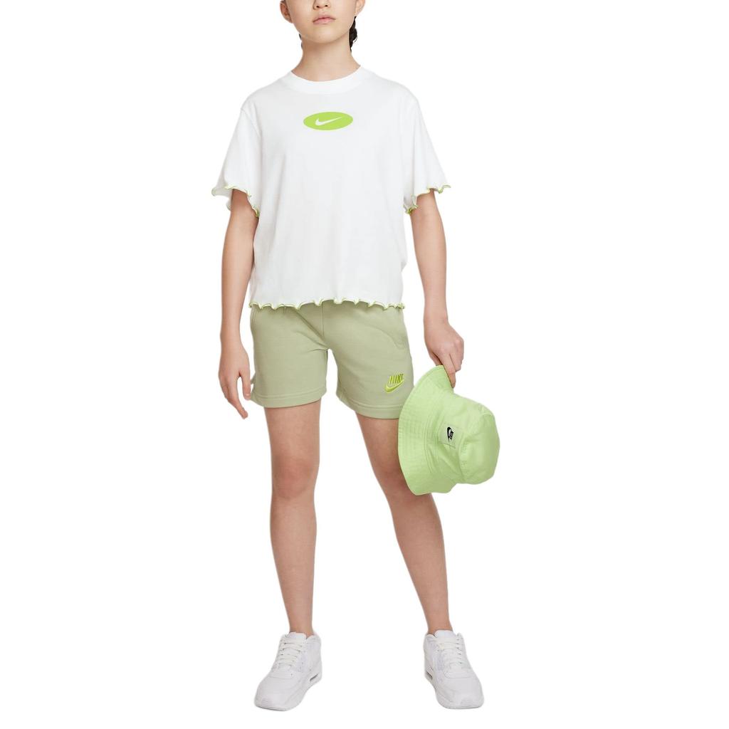 Nike Dri-FIT Color Block Logo Hem Ruffled Lace Round Neck Short Sleeve T-Shirt Kids Tops White DQ4392-100