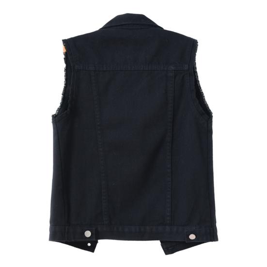 Lapel Sleeveless Single Breasted Flap Pockets Women Waistcoat Candy Color Ripped Holes Denim Vest Coat Streetwear