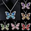 Vintage Butterfly Pendant Necklace Inlaid Shiny Rhinestone Long Chain Statement Neck Jewelry for Party Daily Festival Gift