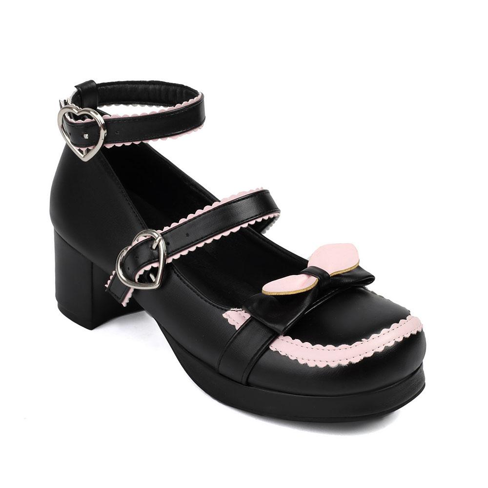 Size 34-48 Lolita Women Mary Jane Shoes Pumps Platform Chunky Heel Gothic Pumps With Bow Cute Uniform Dress Shoes For Women