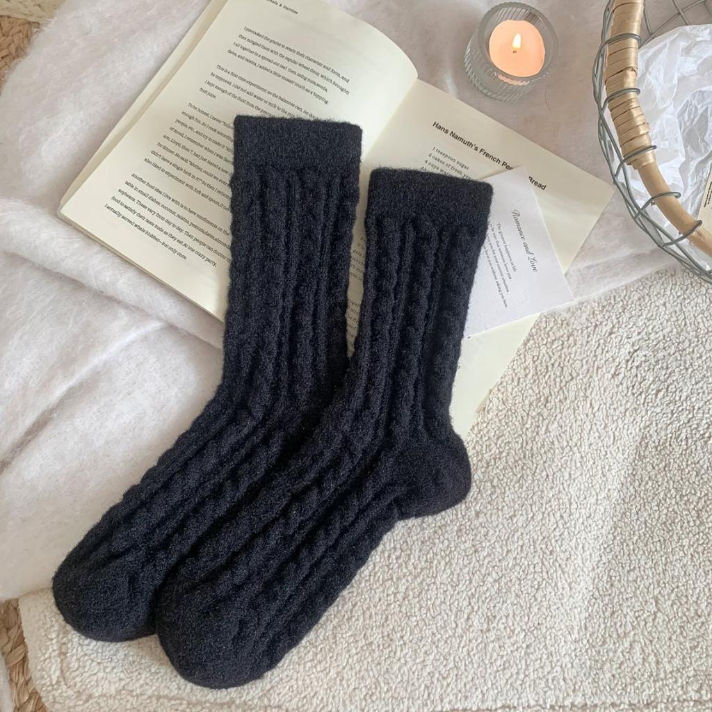 Australian Wool Autumn-winter Children's Powder Purple Cute Dopamine Color Mid-calf Socks, Warm Postpartum Socks, Thick Floor Socks