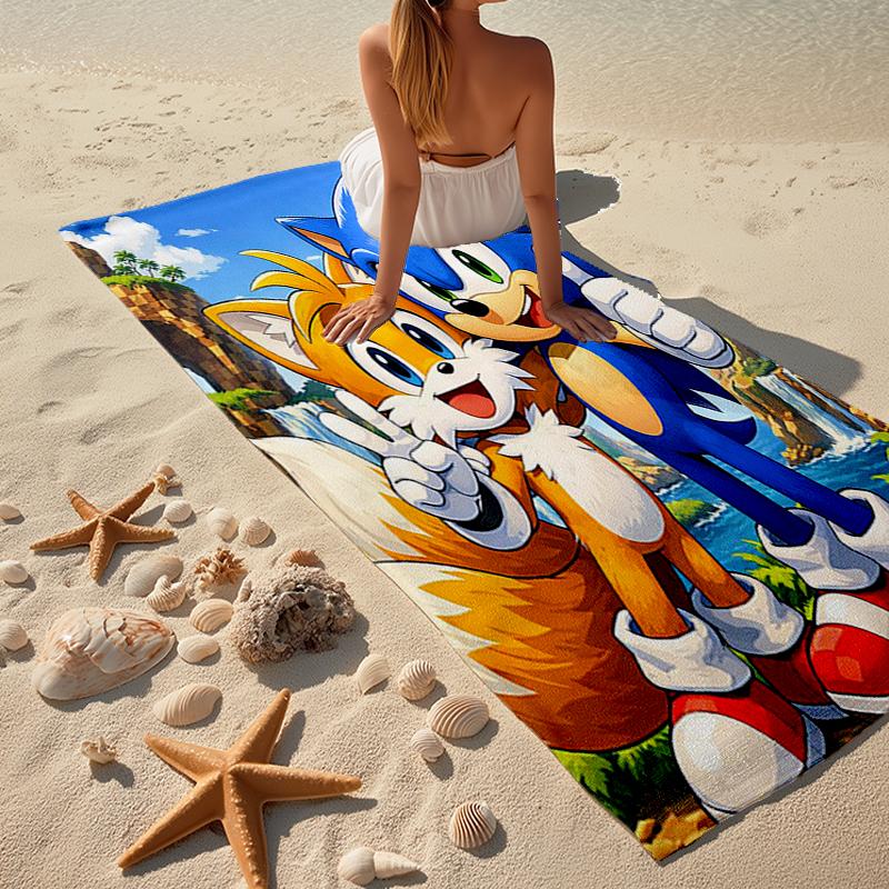 Ultra-Soft Beach Towel with Sonic Theme,Ideal for Pool - Camping, Diving - Perfect Travel Essential, Vibrant Beach Towel.