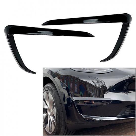 Black Car Front Fog Light Lamp Eyebrow Cover Trim For Tesla Model Y 2020-2023