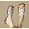 Sapatos Femininos Bebealy Primavera Nova Moda Sandálias Versão Coreana Retrô Borracha Trançada Salto Baixo Bico Quadrado Chinelos de Praia Sapatos Romanos