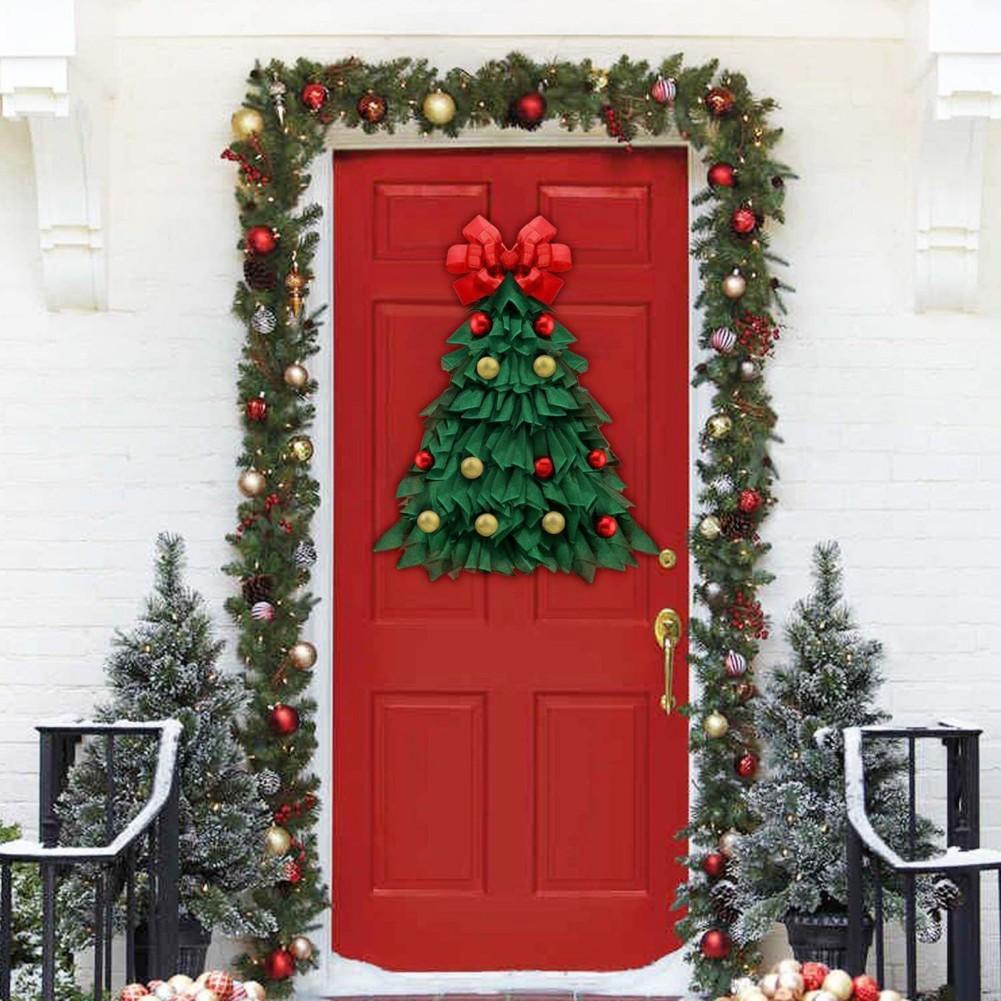 Hanging Green Christmas Wreath Front Door Window Large Xmas Tree Wreath Fabric Door Hanging Wreath New Year Party Decoration