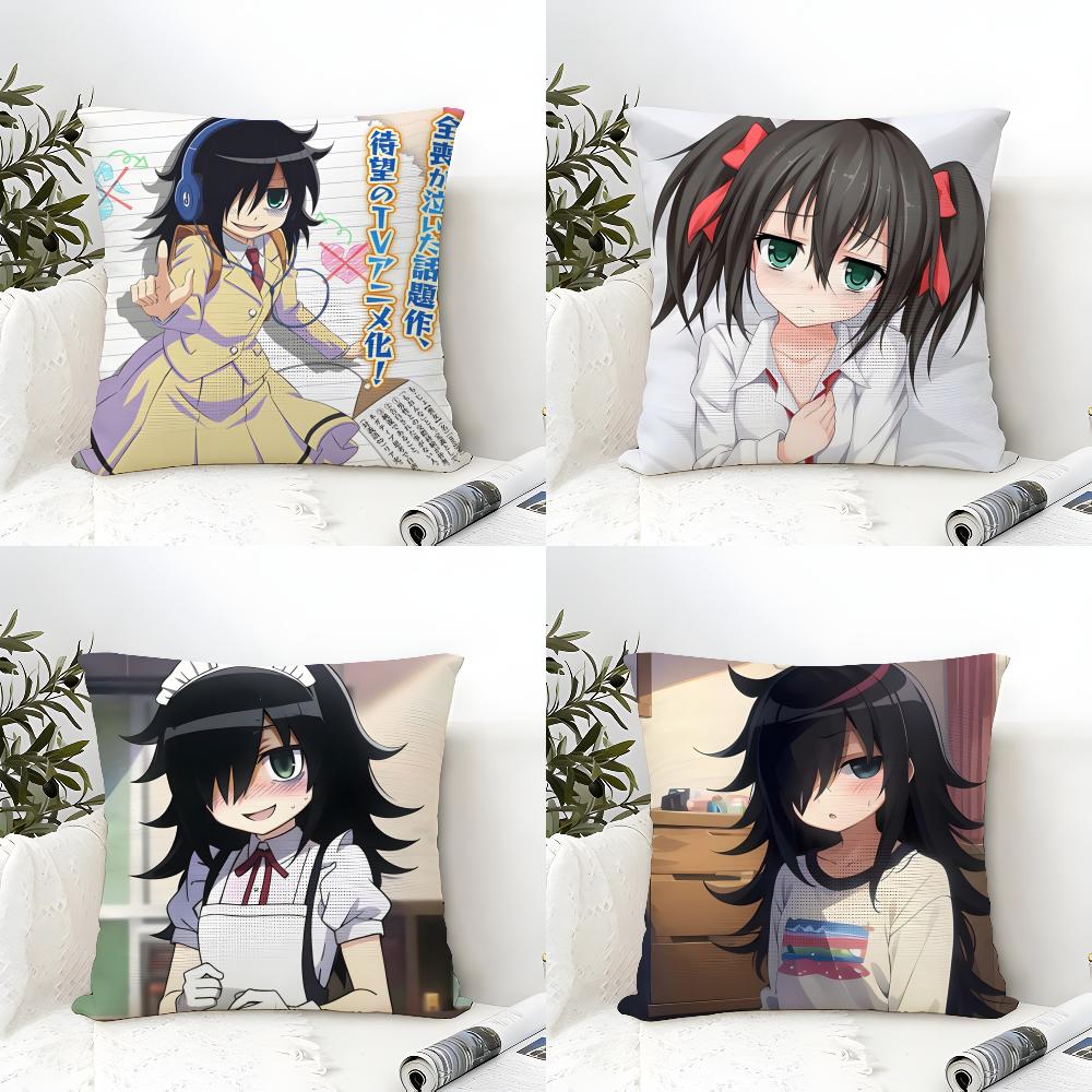 Anime Character Tomoko Kuroki Pillow Case Cotton Linen Fabric Square Zipper Pillowcase Home Decorative Living Room