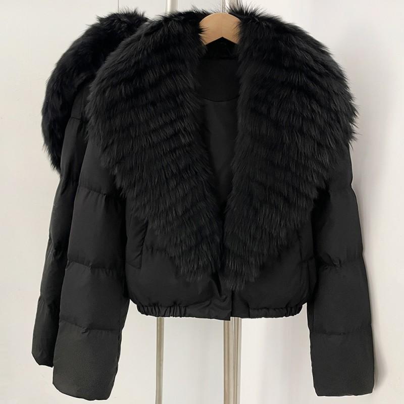 Womens Short Down Coat With Real Fox Fur Collar Lightweight Warm Winter Jacket Urban Commute Casual Wear