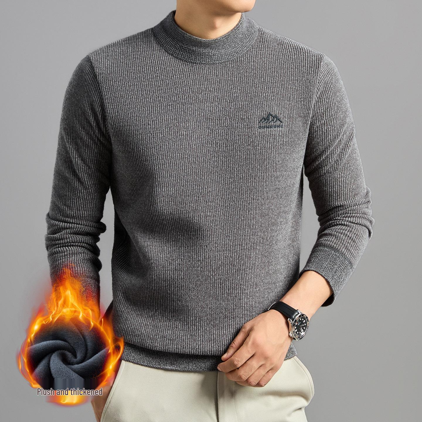 

Men s Fleece-Lined High Neck Winter Sweater - Warm Velvet Knit Base Layer Top XXL, 145-160 jin