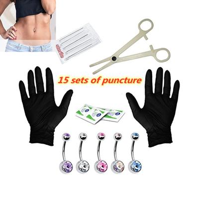 RUI RUI YU 15ks/šarže Pro Body Piercing sady Punkce s ušním nosem Sada obočí Piercingy kleští Svorka Ocel