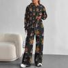 Pink Cherry Print European and American Autumn and Winter Casual Long-sleeved Suit Women's Hooded Sweater Trousers Two-piece Set