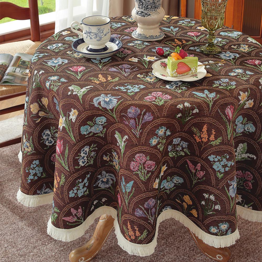 Nordic Pastoral Round Tablecloth with Small Tassels - Imitation Cotton Linen Fabric